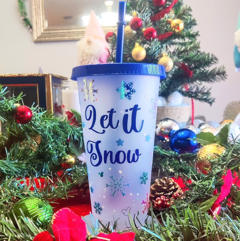 Hidden Mickey snow flake cold cup tumbler